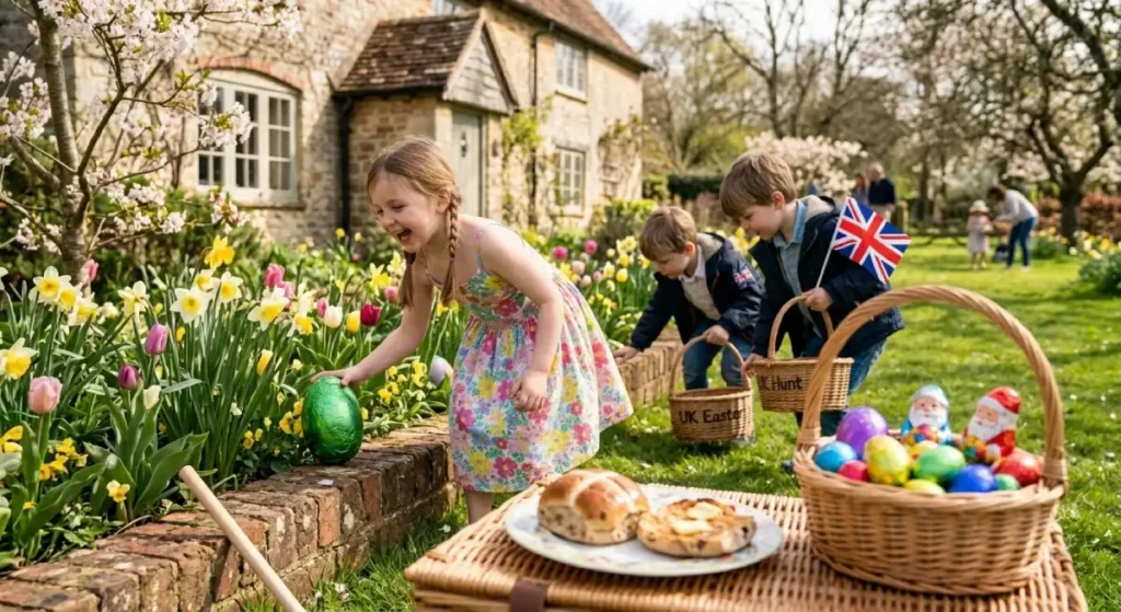 Deti na veľkonočnom hľadaní vajíčok v Anglicku